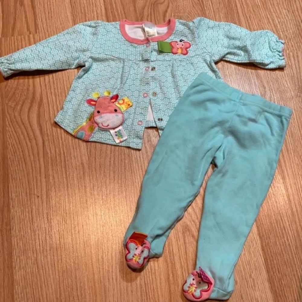 Taggies Baby Outfit‎ Set Giraffe Butterfly Applique Top & Footed Pants